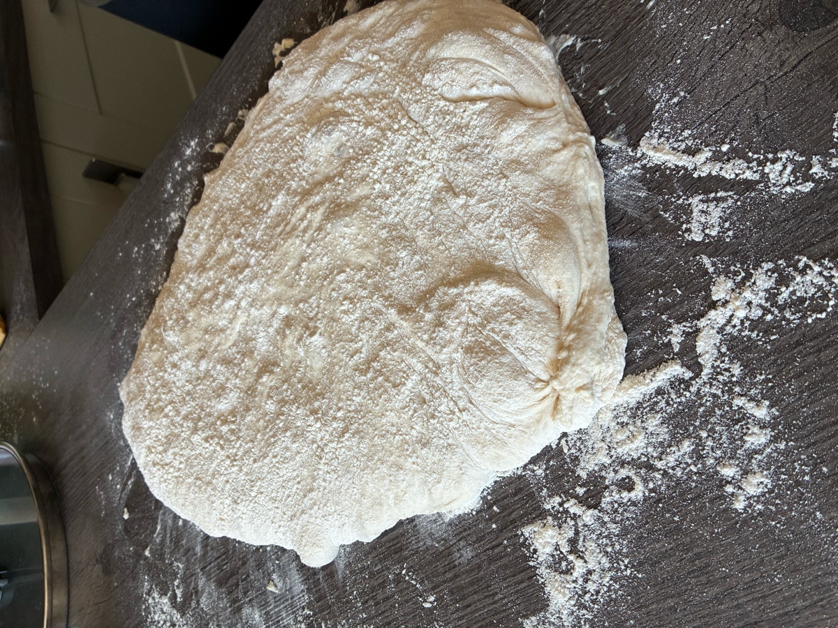 Flour on top of dough