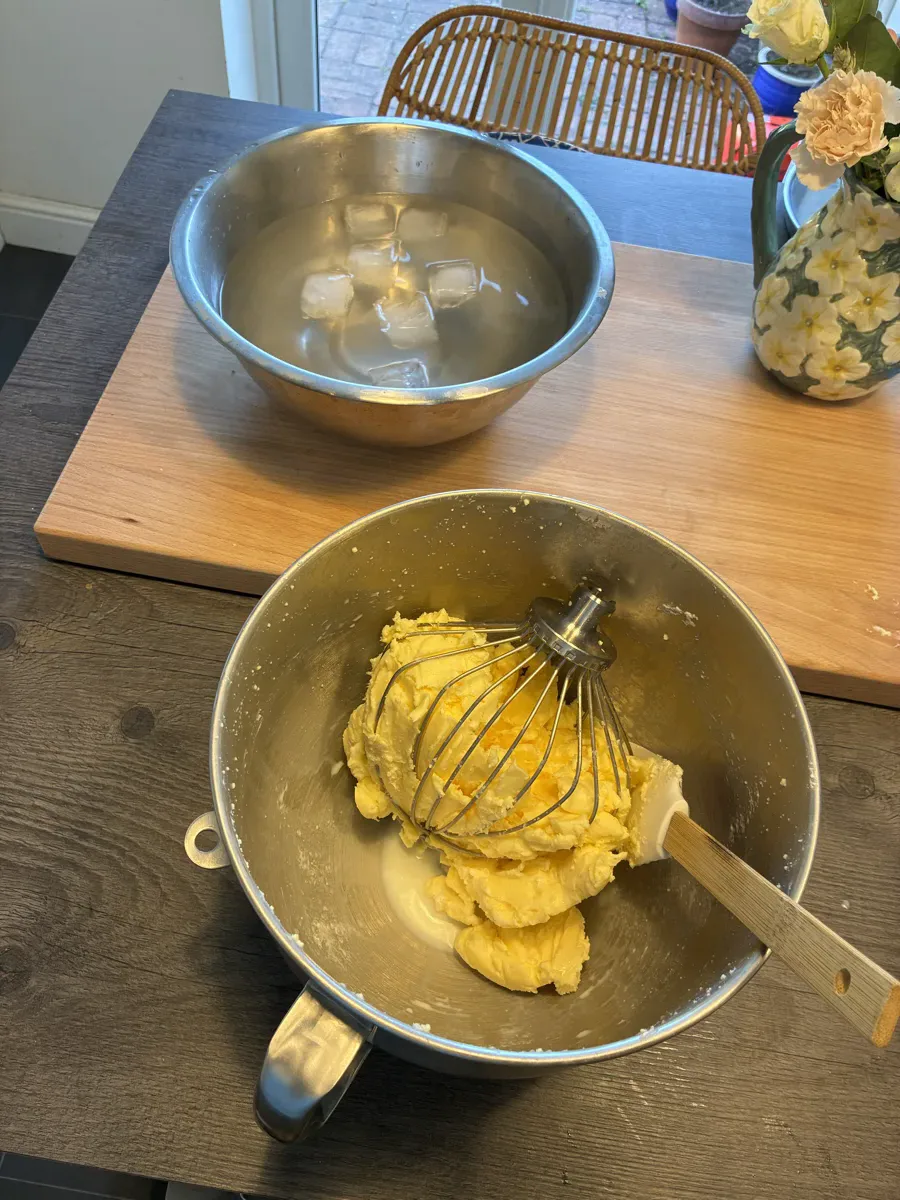 Butter ready to wash, ice bowl alongside