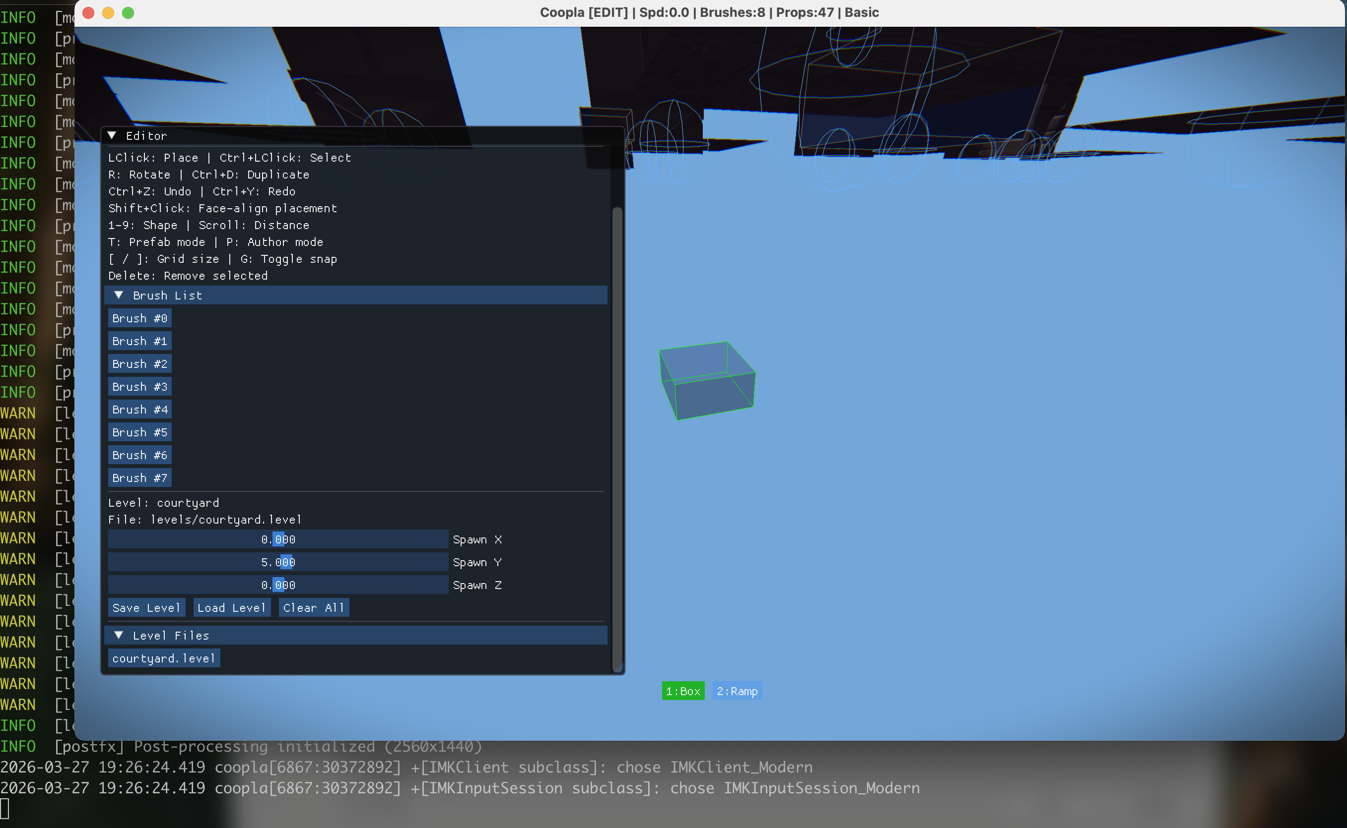 Brush editor with the first placed geometry