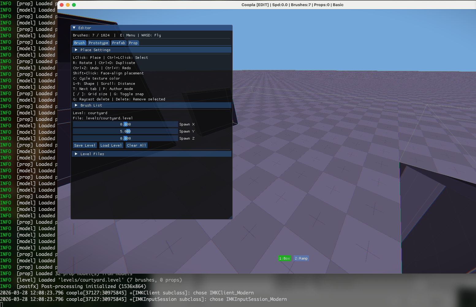 Editor with prototype geometry and the chequered world