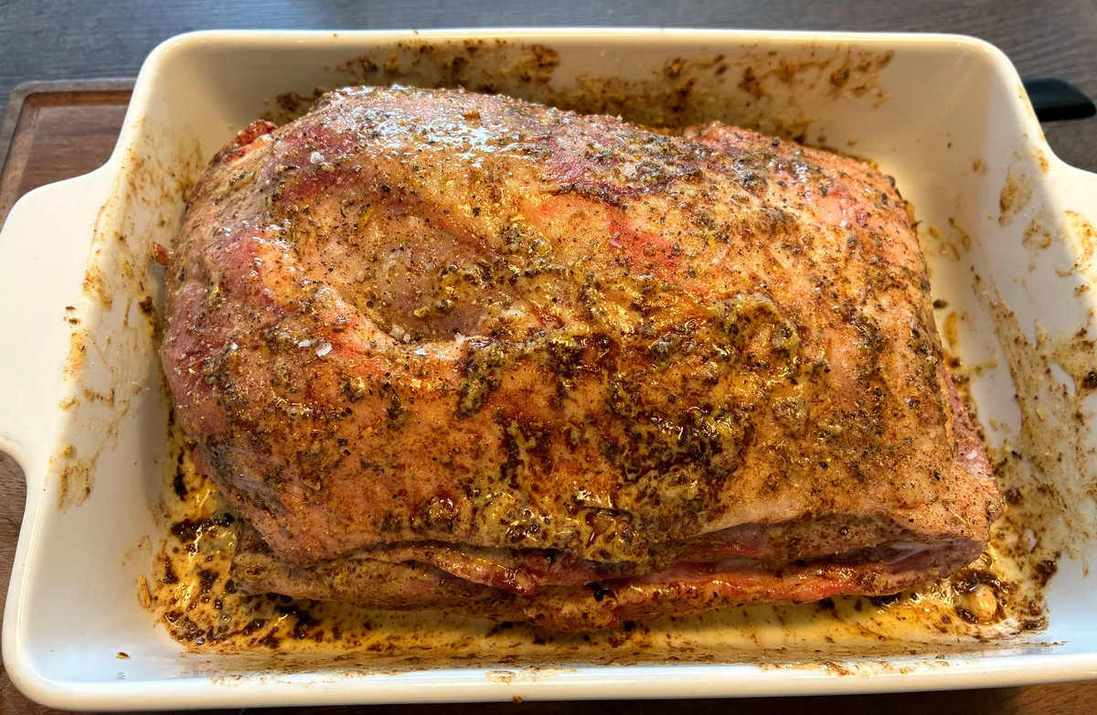 The lamb rubbed in the marinade