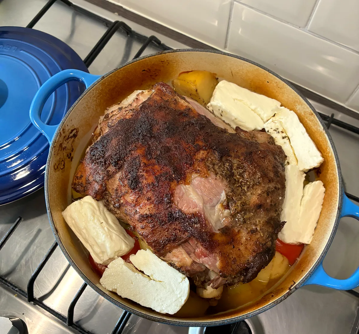 Halloumi tucked around the lamb